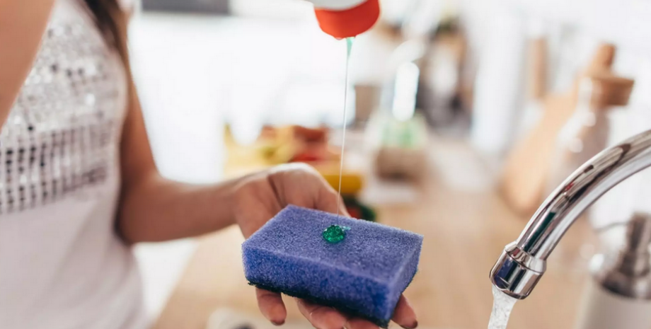 мытье посуды гель, кран, вода, мытье, мочалка