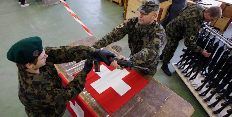 швейцария флаг, военные, автомат, оружие