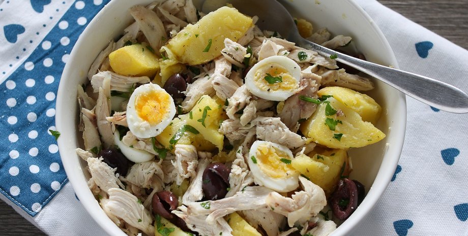 Салат из курицы и картофеля, салат с курицей, салат с курицей рецепт