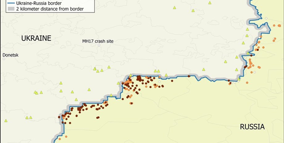 Карта артобстрелов Украины с территории РФ / Иллюстрация: bellingcat.com