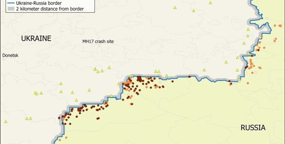 Карта артобстрелов Украины с территории РФ / Иллюстрация: bellingcat.com