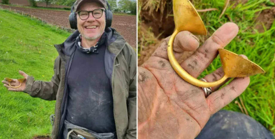 Золотая застежка, находка, уникальная вещь, охотник за сокровищами, артефакт, ценные вещи, фото, Великобритания