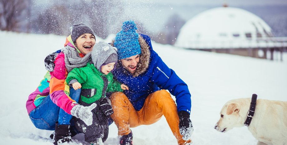 зима, снег, мороз, семья