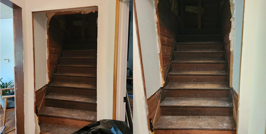 Женщина обнаружила спрятанную лестницу за стеной в доме, которая вела на еще один чердак