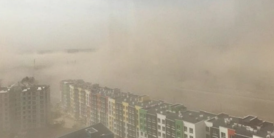 песчаная буря из пустыни Сахара, Киев, столичный пригород, уровень опасности желтый, дожди