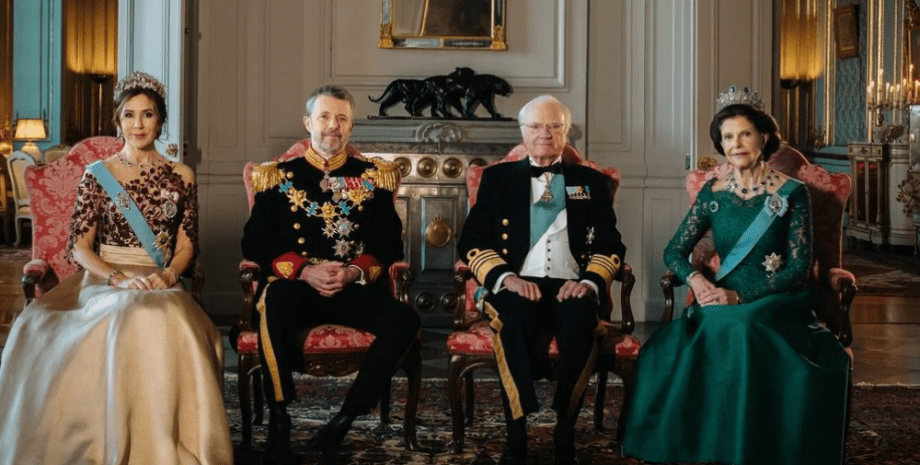 король Дании Фредерик Х, королева Мэри, королевская семья Швеции, кронпринцесса Виктория, король Карл Густав