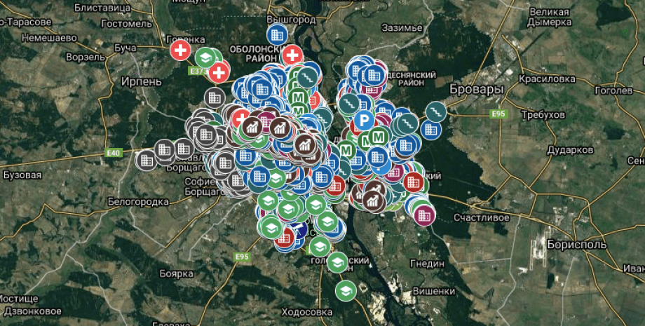 Киев, интерактивная карта, бомбоубежища, кгга