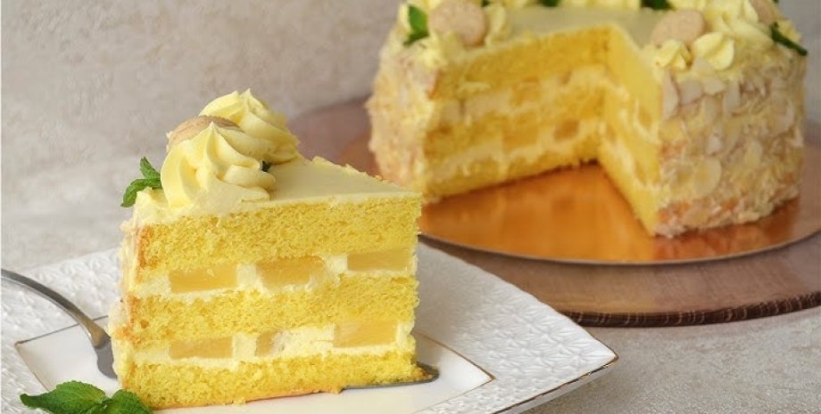 Торт "Пина колада", торт с ананасами, торт, вкусный торт, вкусный торт
