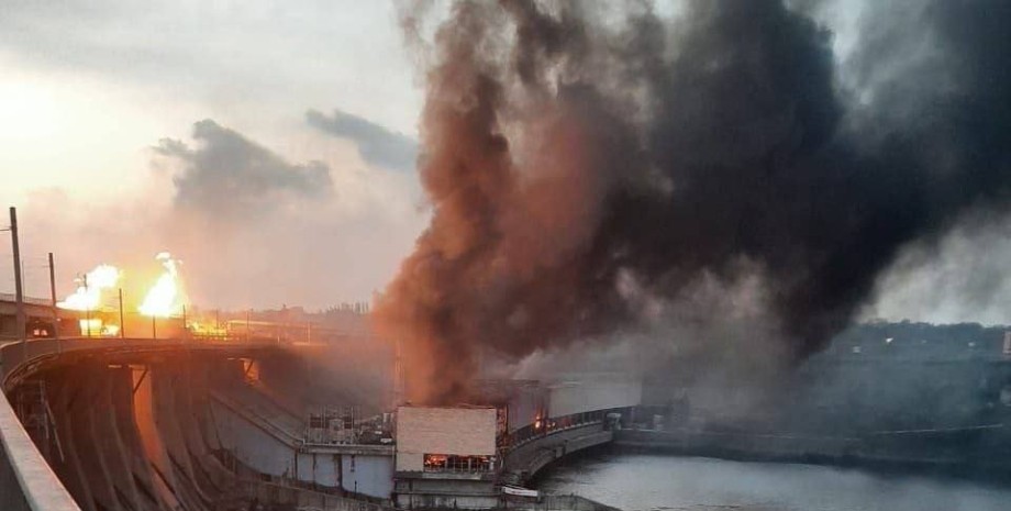 Пожар, Днепрвская ГЭС, удар ВС РФ, обстрел, запорожье, инфраструктура, война в Украине, фото
