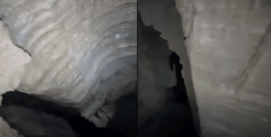 Пещера, глубокая впадина, огромная пропасть, впадина, тень, силуэт в пропасти,