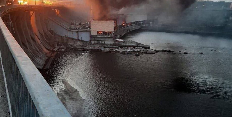 Пожар, Днепрвская ГЭС, удар ВС РФ, обстрел, запорожье, инфраструктура, война в Украине, фото