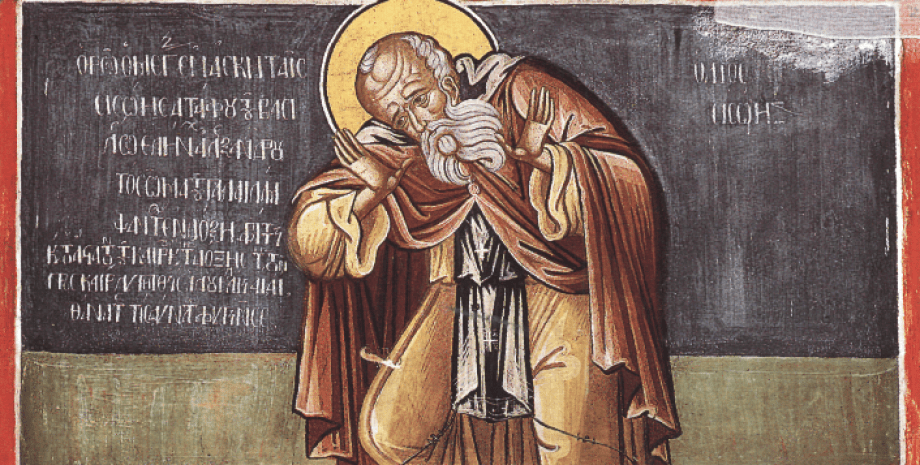 Авва Сисой перед гробницей Александра Македонского (фреска монастыря Варлаама, Метеоры)
