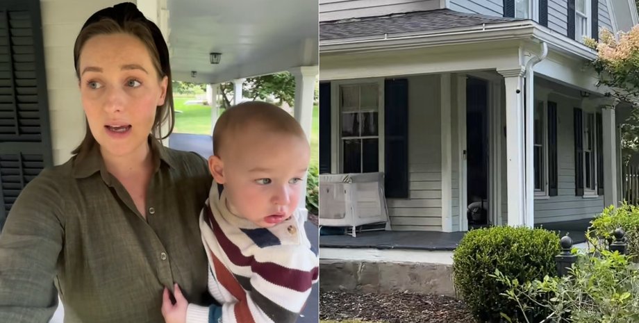 Мама держит младенца на руках на крыльце своего дома и делится пережитым шоком после того, как ястреб разбил окно
