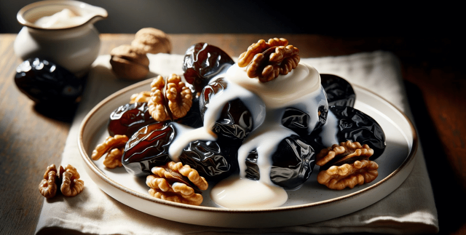 десерт десерт, чернослив, орехи, сливки