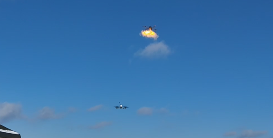 DJI Mavic сбрасывает сетку на дрон DJI Mavic, дрон, беспилотник, БПЛА, сетка, фото