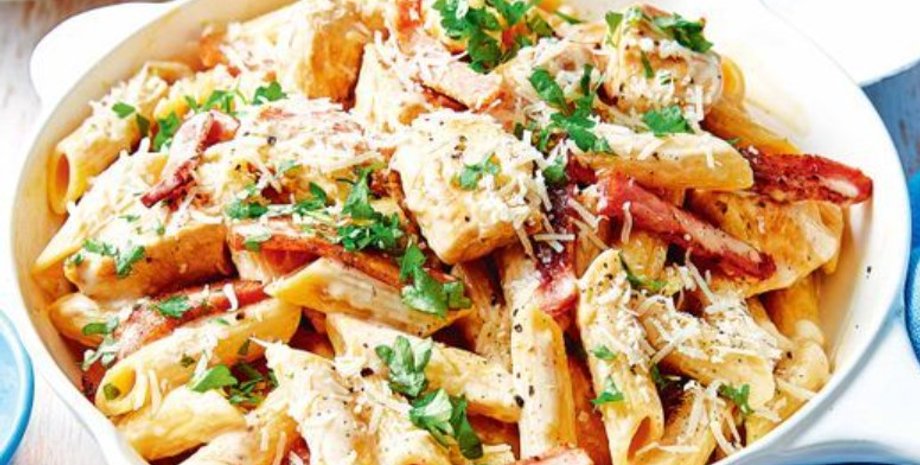 Паста карбонара, рецепти з куркою, макарони, сімейна вечеря, простий рецепт, італійська кухня