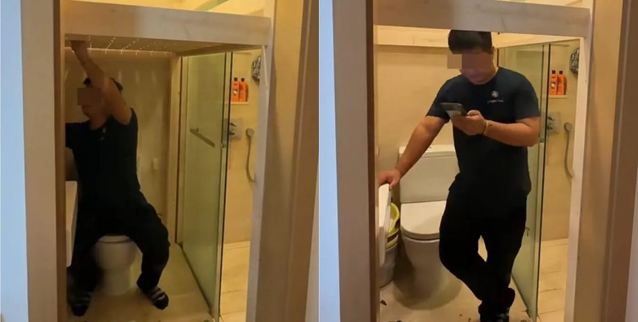 Чоловік переробив вбиральню на крихітну квартиру, невелике житло, ліжко в туалеті, ліжко над унітазом, компактний простір