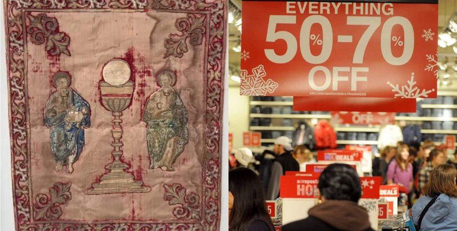 700-летний гобелен, необычная находка, купил на распродаже, средневековый артефакт, древнее полотно, соцсети, латунная пластина, заплатил копейки