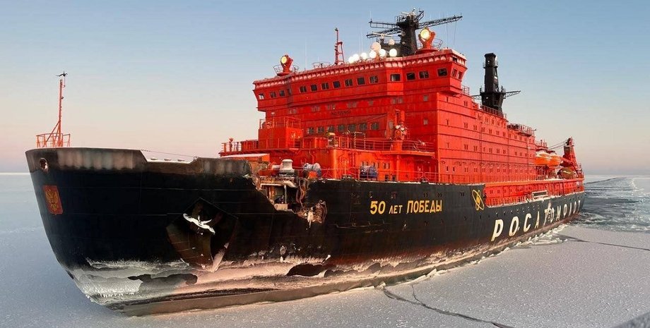 атомний криголам 50 років перемоги пробоїна, російський криголам, криголам 50 років перемоги, суховантаж Yamal krechet