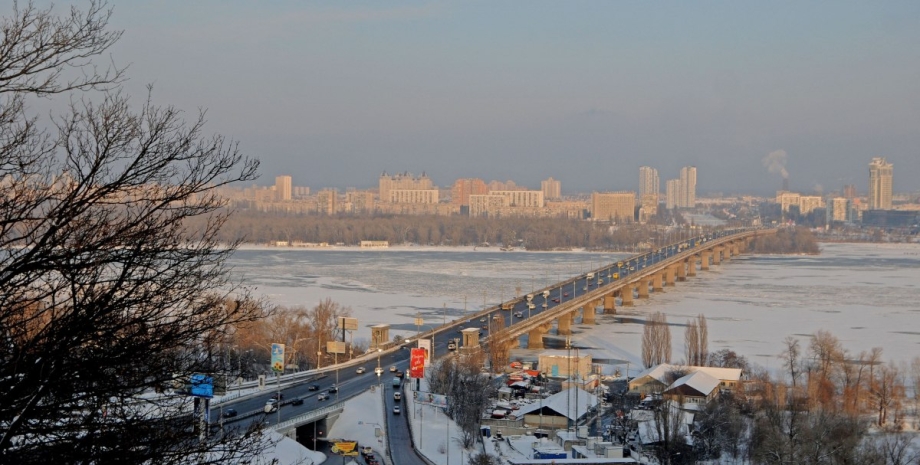 Патон, міст, Київ, зима, фото