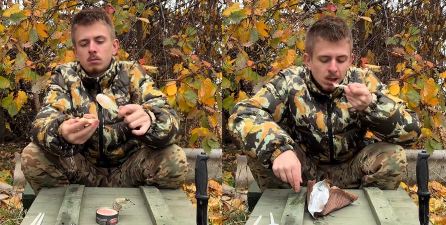 Военный дегустирует блюда из сухпайка польской армии и делится впечатлениями