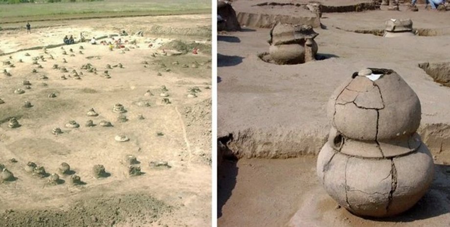 Кладбище с кремационными урнами культуры Ватя в Венгрии.