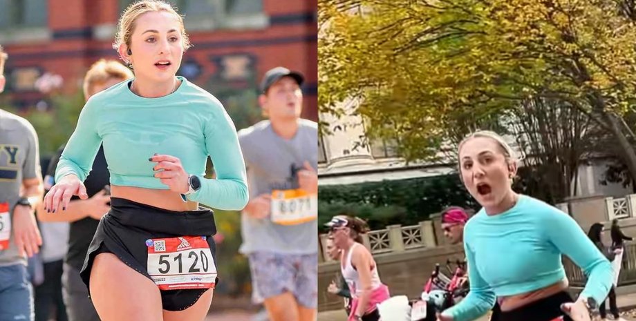 Кэти Веллиос во время забега и момент ее реакции на отсутствие закусок