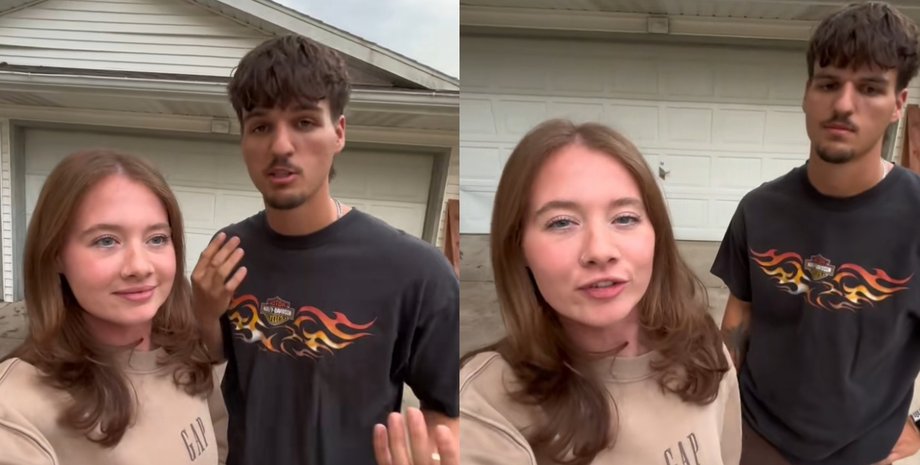 Молодая пара стоит перед гаражом, который они собираются переоборудовать в жилую квартиру