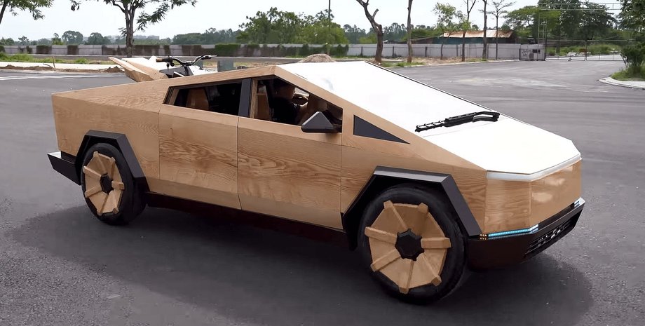 Tesla, Tesla Cybertruck, Дерево, Авто, Автомобили, Умелец, Пикап, Электрокар, Электромобили, Видео