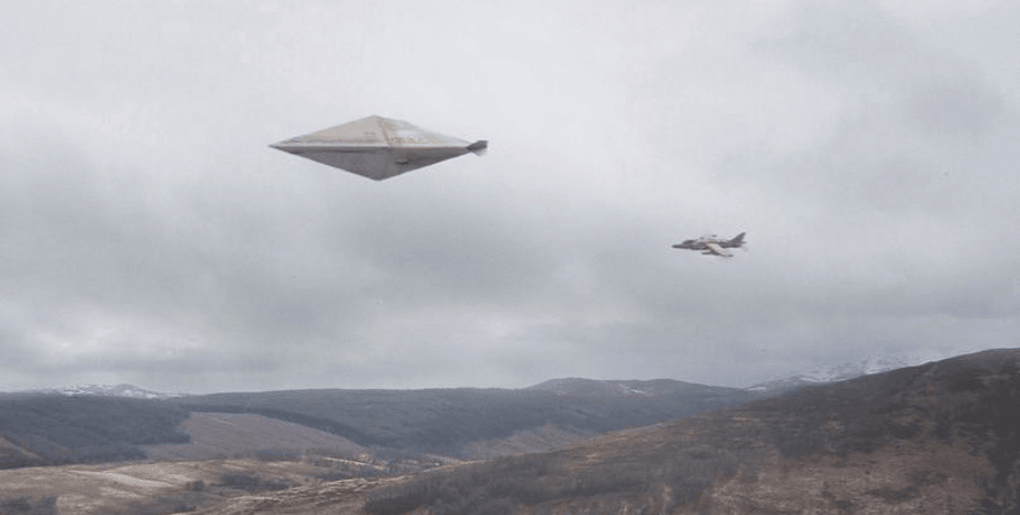 НЛО, небо, истребитель, самолет, горы