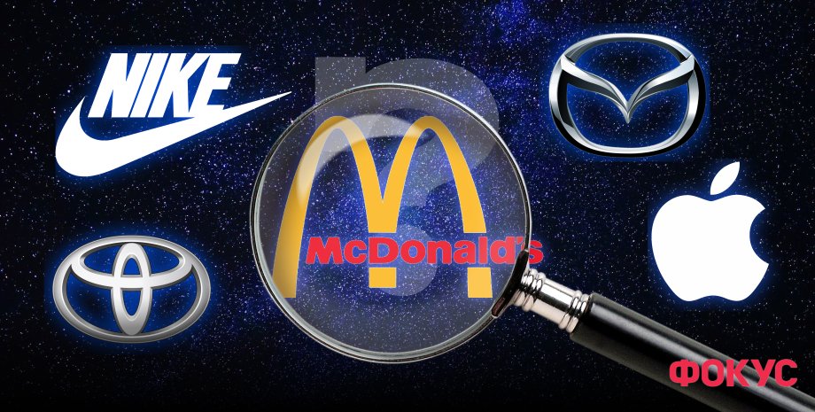Логотипи світових брендів, бізнес-стратегії, логотип Nike, логотип McDonalds, логотип Toyota, логотип Apple, логотип Mazda