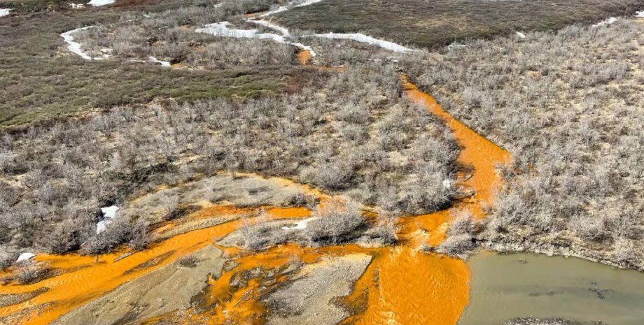 арктика, оранжевая река, железо, лед