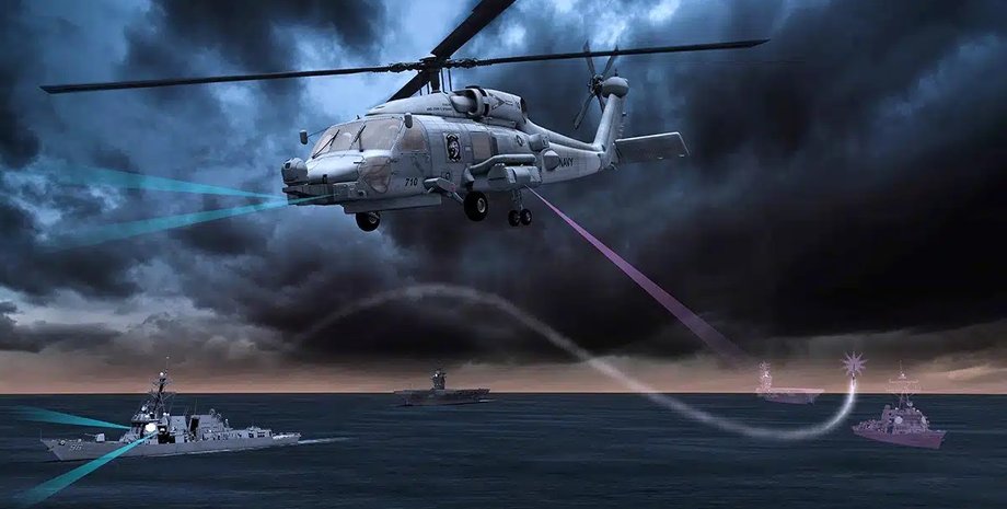 вертолет, корабль, РЭБ, волны