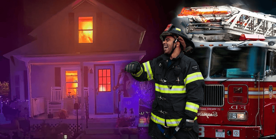 Пожар на Хэллоуин, украшение, декорации, ложных вызов пожарных, розыгрыш на Хэллоуин, удивительная декорация, огонь, соседи