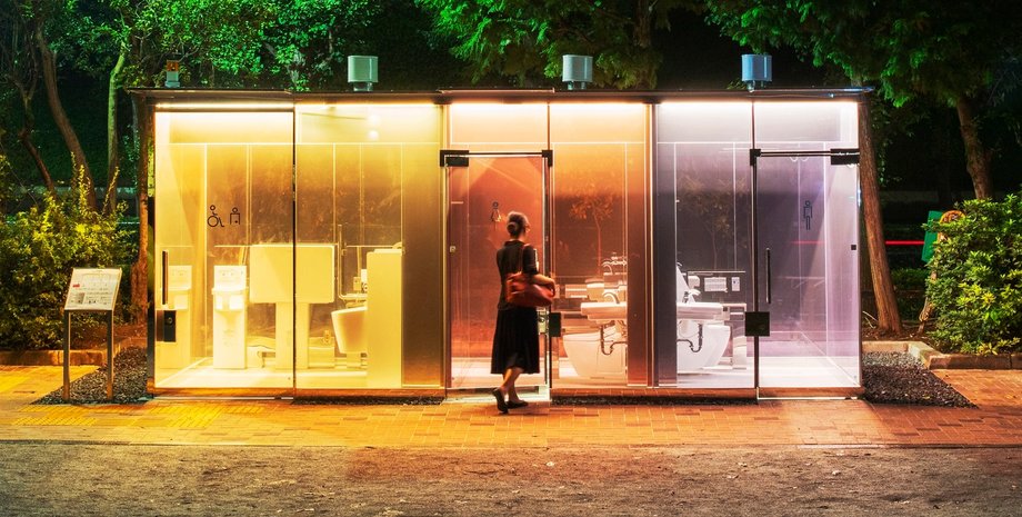 Общественная уборная, токио, дизайнерский туалет, общественный туалет, япония, туалет