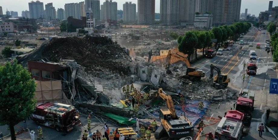 обрушение здания, южная корея, кванджу, автобус