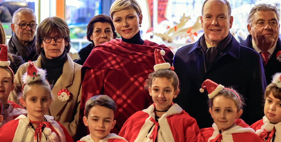 Княгиня Монако, княгиня Шарлен, князь Альбер, рождество, рождественская открытка