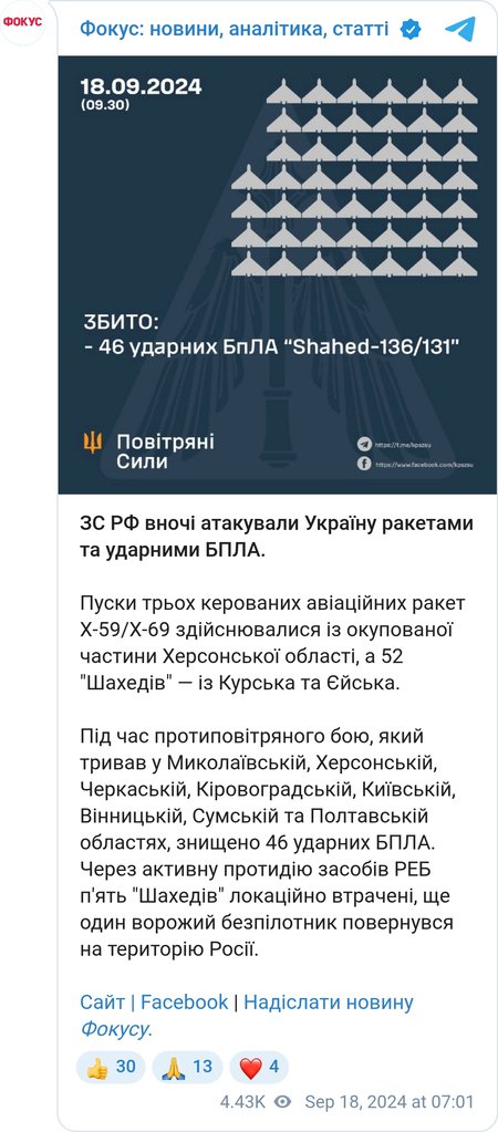 Атака на Україну в ніч на 18 вересня