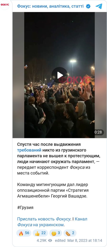 Протестующие в Тбилиси начинают окружать парламент