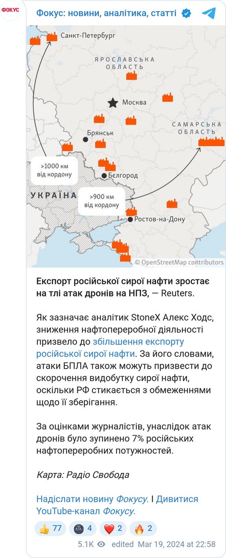 Нефтеперерабатывающие заводы в РФ, которые подверглись атаке БПЛА