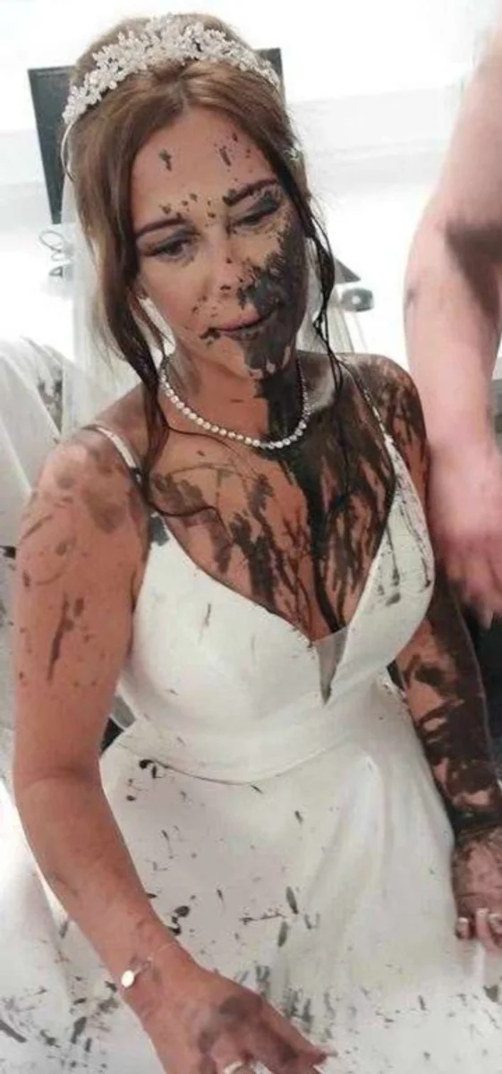 The bride was doused with paint at her wedding in the UK