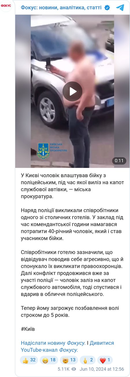 У Києві чоловік влаштував бійку з поліцейськими