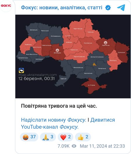Повітряна тривога в Україні