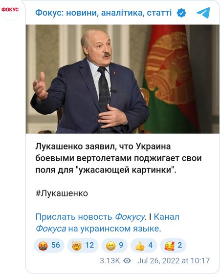 Олександр Лукашенко звинуватив українську авіацію в обстрілі своїх пшеничних полів