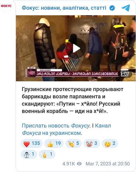 Грузинские протестующие пытаются прорваться в здание парламента