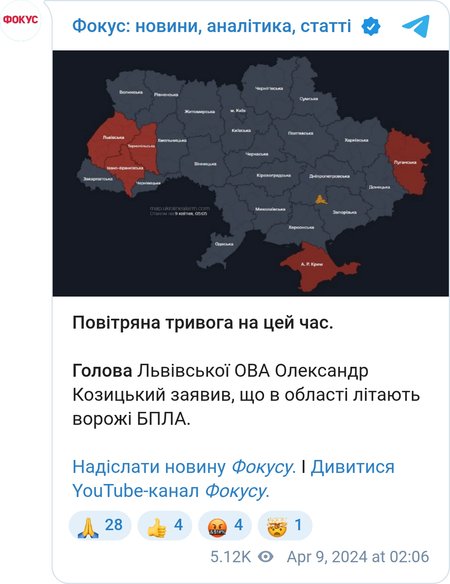Воздушная тревога в Украине