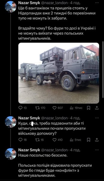 Польські фермери, блокада кордону, протести, вантаж для ЗСУ, техніка для ЗСУ, війна РФ проти України, Денис Шмигаль, прем'єр-міністр України