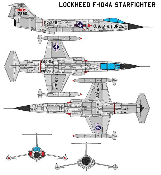 схема самолета, самолет F-104, истребитель F-104, схема F-104