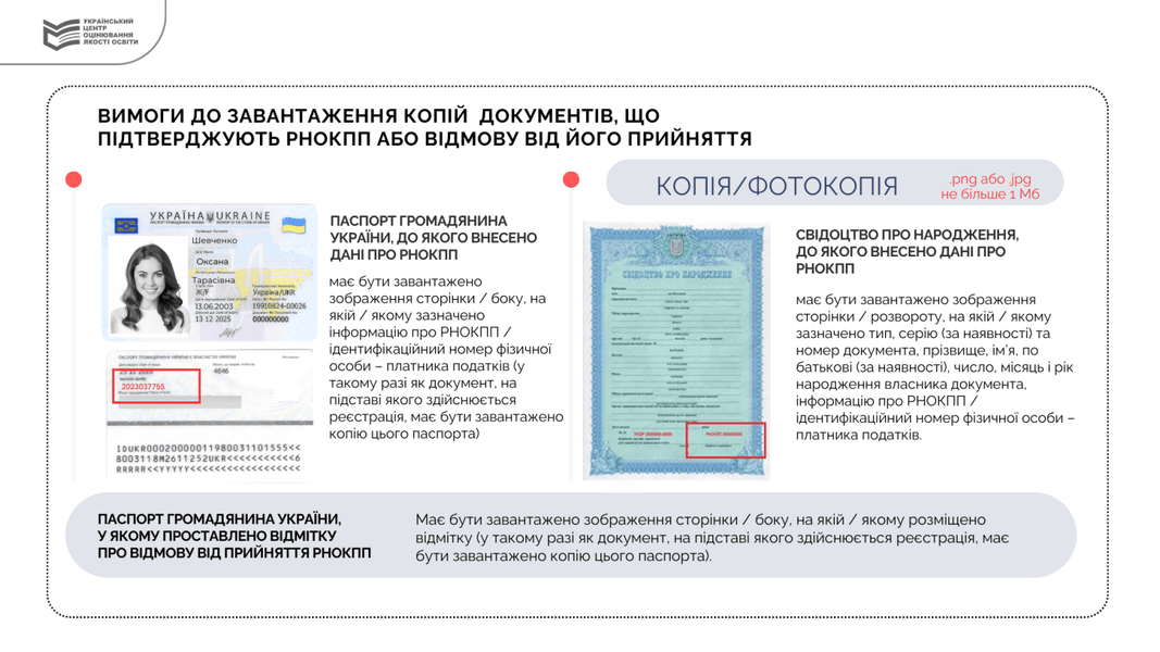 Вимоги до завантаження документів на НМТ