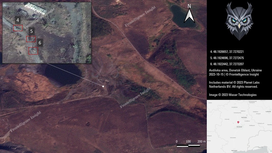 Потери ВС РФ под Авдеевкой, белым квадратом обозначена техника, которая уже была уничтожена ранее